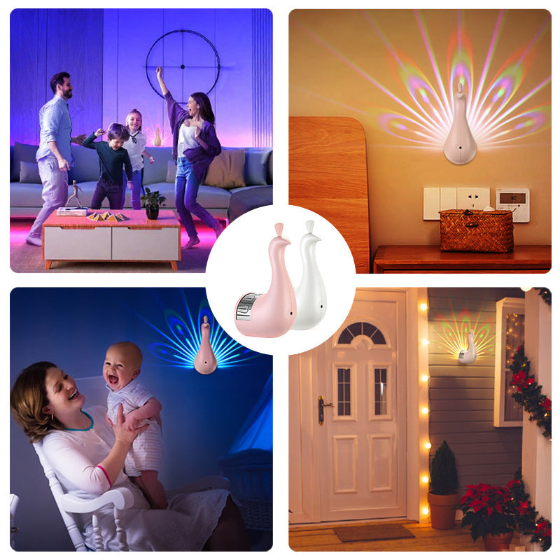 Pauwen Wandlamp – Kleurrijke 3D Nachtlamp met Afstandsbediening en Timer