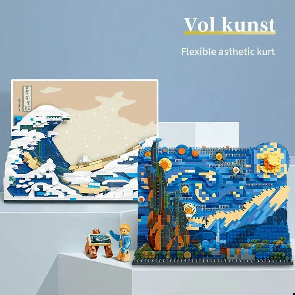 ArtBlocks Bouwset - Decoratief Kunstobject 3D Mozaïek Bouwwerk - Kanagawa Golven of Sterrennacht
