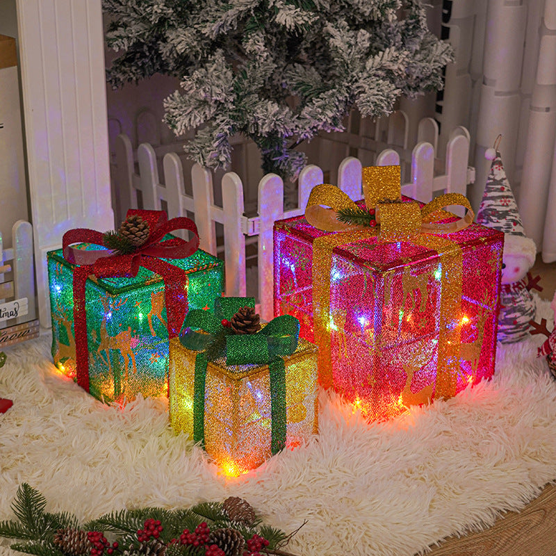 Verlichte kerstcadeau decoratie set - 3 stuks - waterdicht - LED verlichting