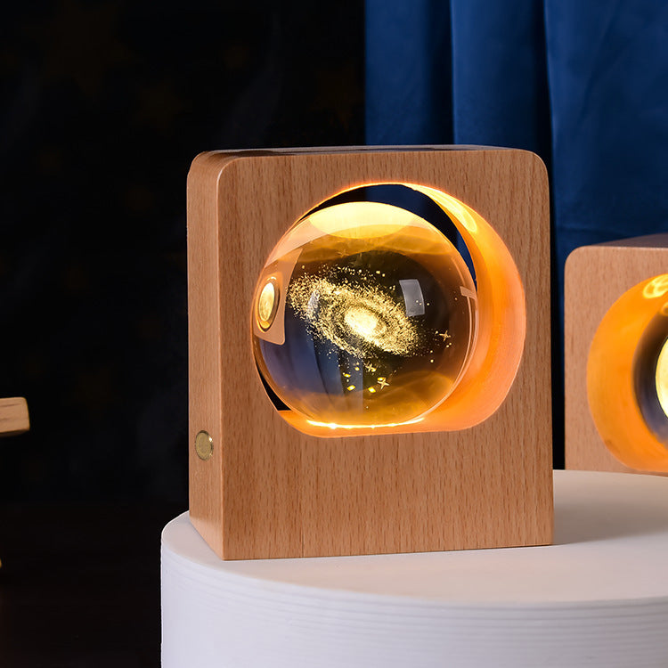 Kristallen bol nachtlamp - LED houten lamp - 3D laser gegraveerd - dimbaar - USB