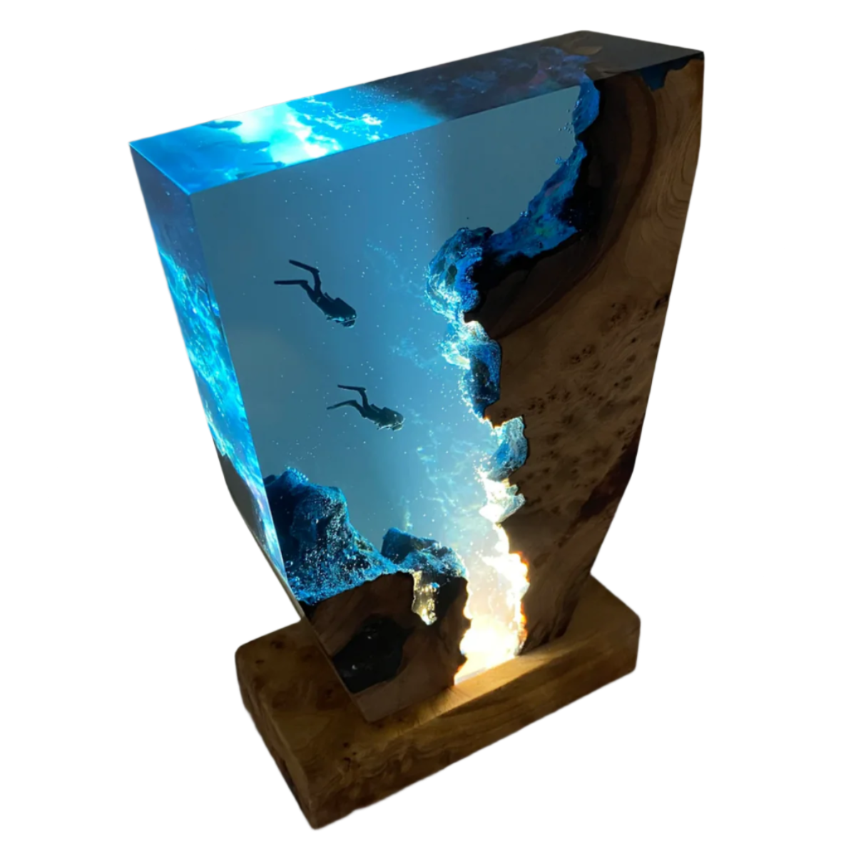 Duikers Tafellamp - Hars en Hout - Sfeerverlichting Onderwaterdesign