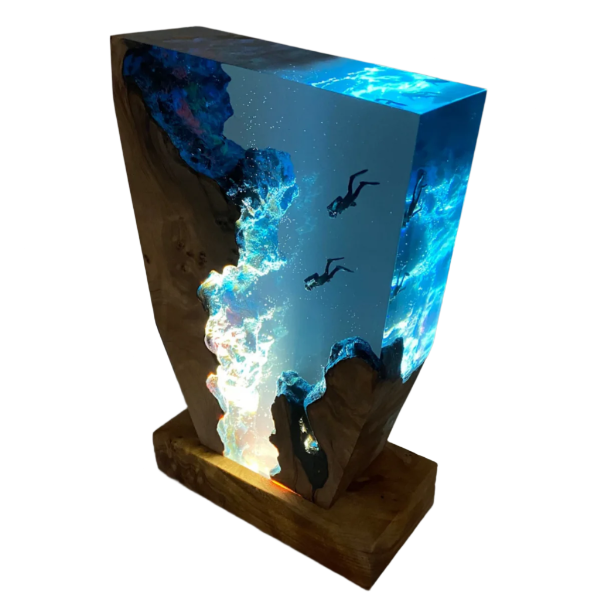 Duikers Tafellamp - Hars en Hout - Sfeerverlichting Onderwaterdesign