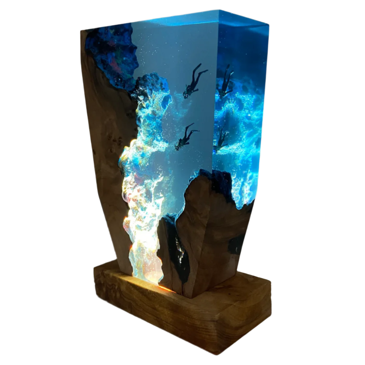 Duikers Tafellamp - Hars en Hout - Sfeerverlichting Onderwaterdesign