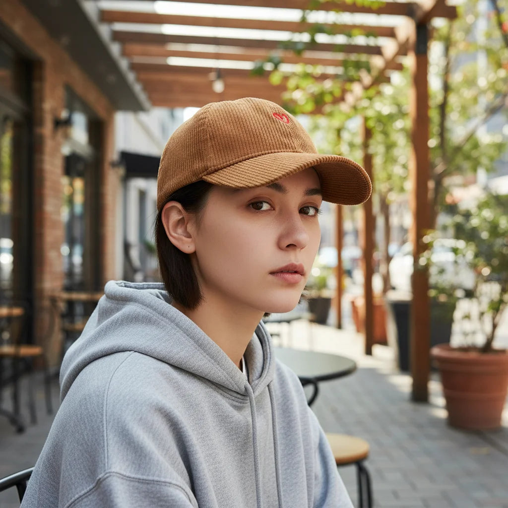 Corduroy Cap - Geborduurd Hartje - Verstelbaar - Coole Pet