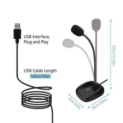 USB Tafelmicrofoon met Flexibele Houder, volumeregeling en mute knop