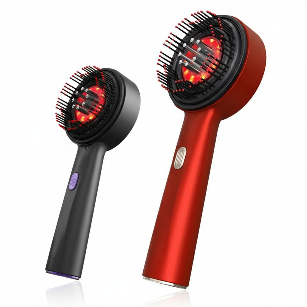 GlowBrush 6-in-1 Hoofdhuid Therapie Kam – Zwart/Rood