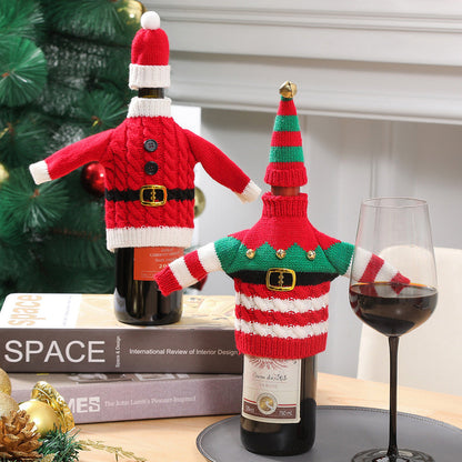 Kerstmis Gebreide Wijnfleshoes - Rood Groen - Tafel Decoratie - Herbruikbaar