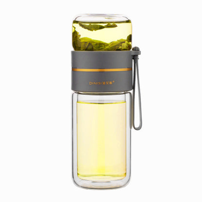Dubbelwandige glazen waterfles met theefilter en lekvrije dop – 400 ml