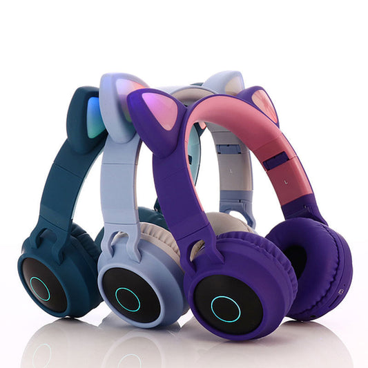Draadloze Bluetooth 5.0 Koptelefoon met Kattenoren en LED-lichtjes voor Kinderen