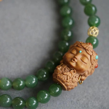 Dubbele Armband van Sandelhout en Groene Jasper met Tara-hanger