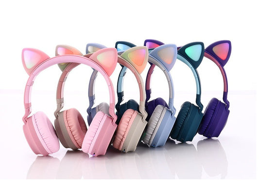 Draadloze Bluetooth 5.0 Koptelefoon met Kattenoren en LED-lichtjes voor Kinderen