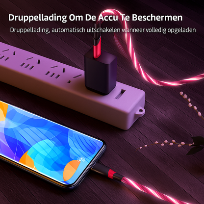 MagneticGlow 3-in-1 Oplaadkabel – Blauw/Rood/Groen 360° Draaibaar LED Snel Laden