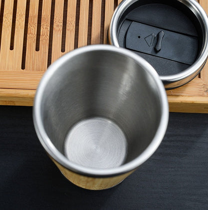 Bamboe koffiebeker - 450ml - Dubbelwandig - Lekvrij deksel