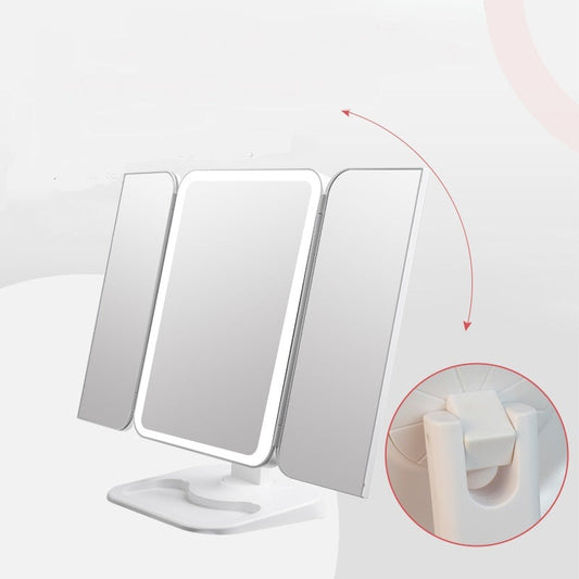 Trifold make-up spiegel met LED-verlichting, 10x vergroting, draaibaar, wit