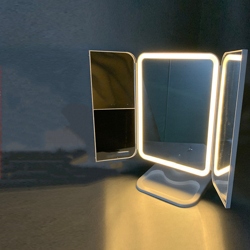 Trifold make-up spiegel met LED-verlichting, 10x vergroting, draaibaar, wit