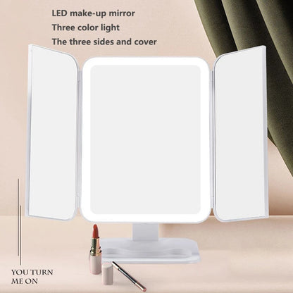 Trifold make-up spiegel met LED-verlichting, 10x vergroting, draaibaar, wit