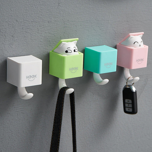 Katten kapstokhaak wandhanger – kleurrijk met plakstrip, decoratief