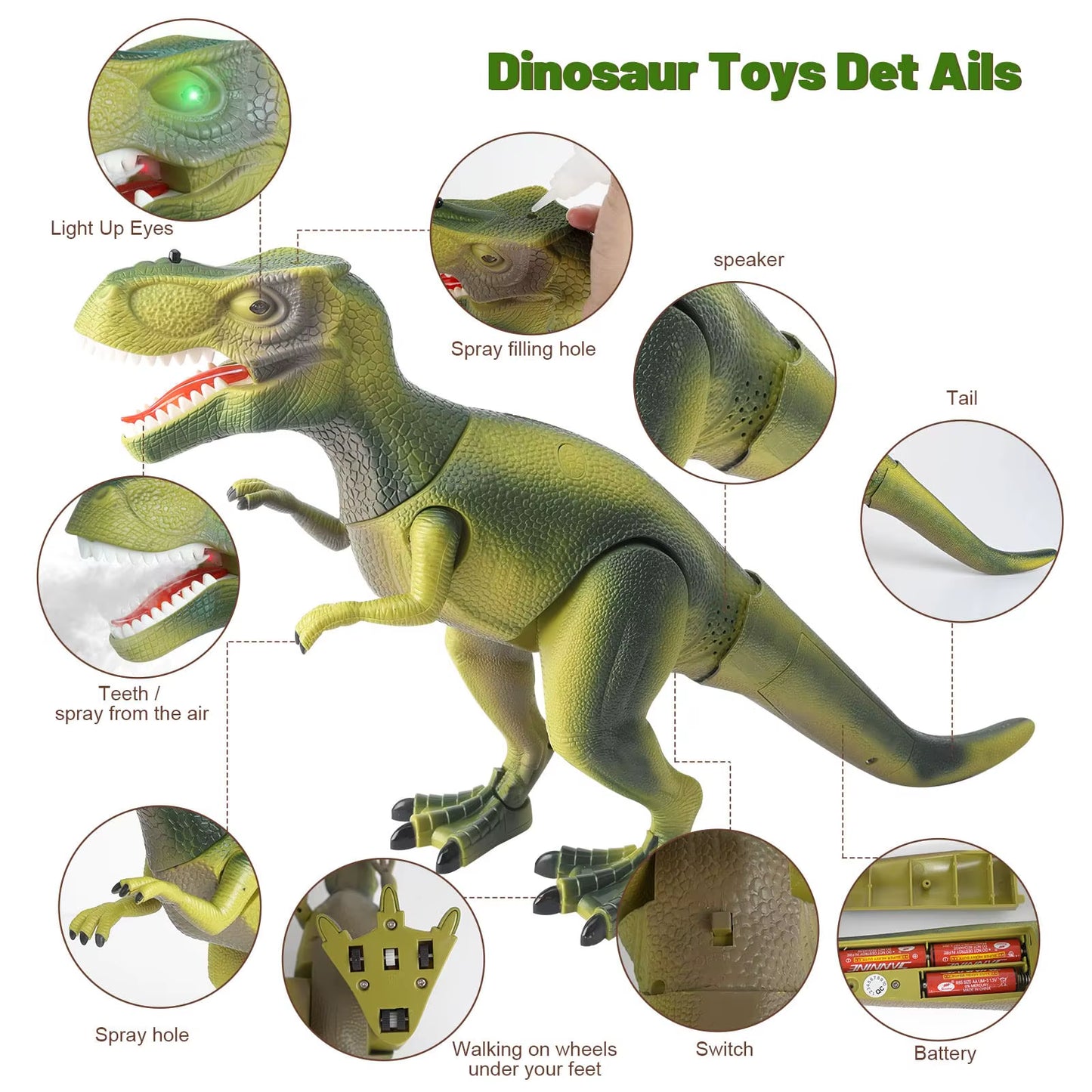 Remote Control Dinosaur Toy Spray Walking Tyrannosaurus Rex Roaring LED Light Children Dinosaur Toy Boy Girl Birthday Gift
