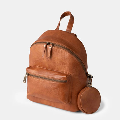 Aafke Backpack – Stijlvolle Bruine Leren Rugtas met Veilige Ritsen