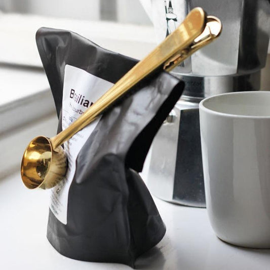 Koffie Clip Lepel - RVS - Maatlepel en Sluitclip in één
