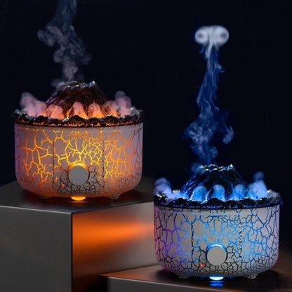 Vulkaan Luchtbevochtiger met LED Vlammen en Aromatherapie – Ultrastille Diffuser, 0.5L