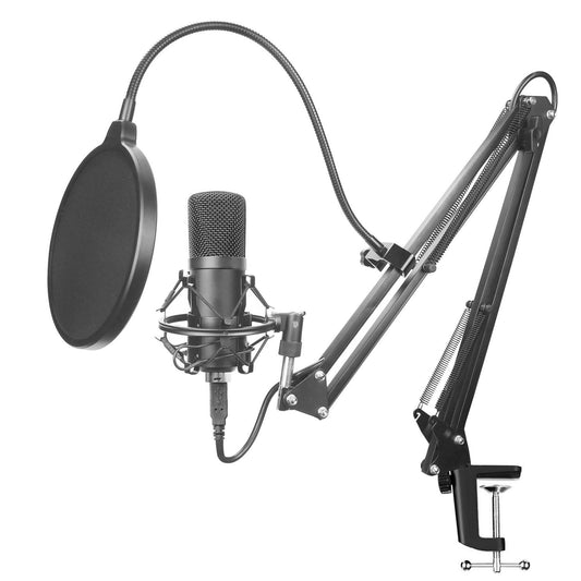Condensator microfoon set met standaard en popfilter - Zwart metaal - 24-bit 192KHz