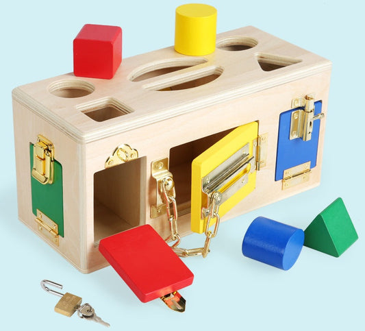 Educatieve houten vormenstoof met sloten - Kleurrijk speelgoed voor kinderen