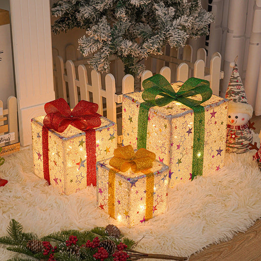 Verlichte kerstcadeau decoratie set - 3 stuks - waterdicht - LED verlichting