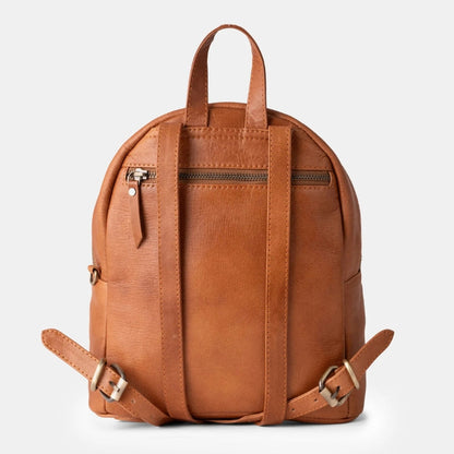 Aafke Backpack – Stijlvolle Bruine Leren Rugtas met Veilige Ritsen