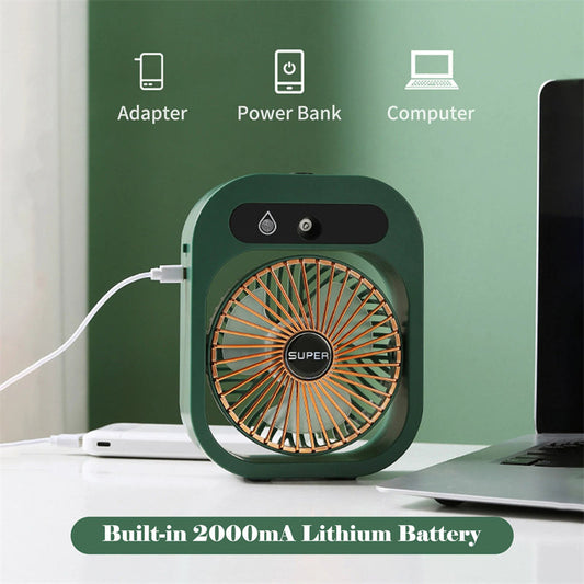 Draagbare USB Airco Ventilator met Nevel – 3 Snelheden, Oplaadbaar, Luchtbevochtiger