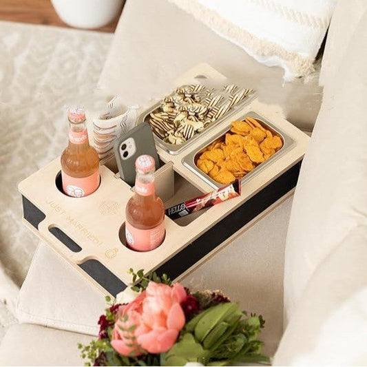 Houten Sofa Butler Snack- en Drankhouder – Natuurlijke Organizer 42x27cm