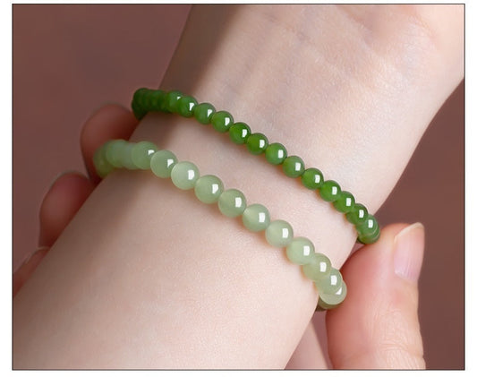 Dames Armband van Natuurlijke Hetian Jade – Helder Watergroen of Wit – 4mm/6mm Kralen