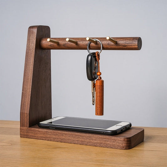 Sleutelhouder van Hout met Messing Haken – Modern en Minimalistisch Ontwerp