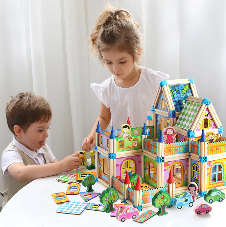 Houten bouwblokken set voor kinderen – kleurrijk educatief constructiespeelgoed