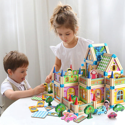 Houten bouwblokken set voor kinderen – kleurrijk educatief constructiespeelgoed