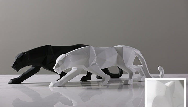 Moderne abstracte panter beeld - geometrisch design - resin sculptuur