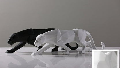 Moderne abstracte panter beeld - geometrisch design - resin sculptuur