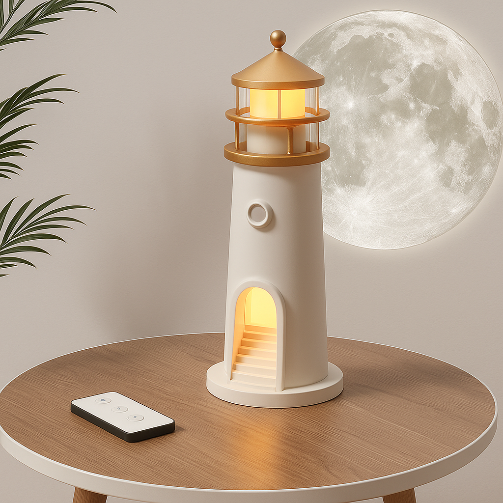Lighthouse Nachtlamp met Maanprojectie, Bewegingssensor en Bluetooth Speaker