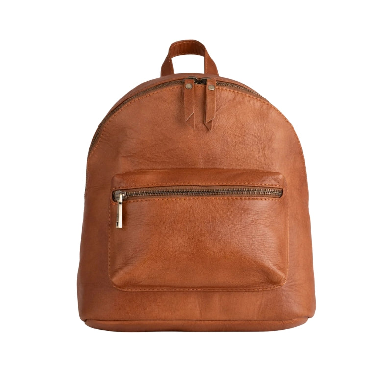 Aafke Backpack – Stijlvolle Bruine Leren Rugtas met Veilige Ritsen