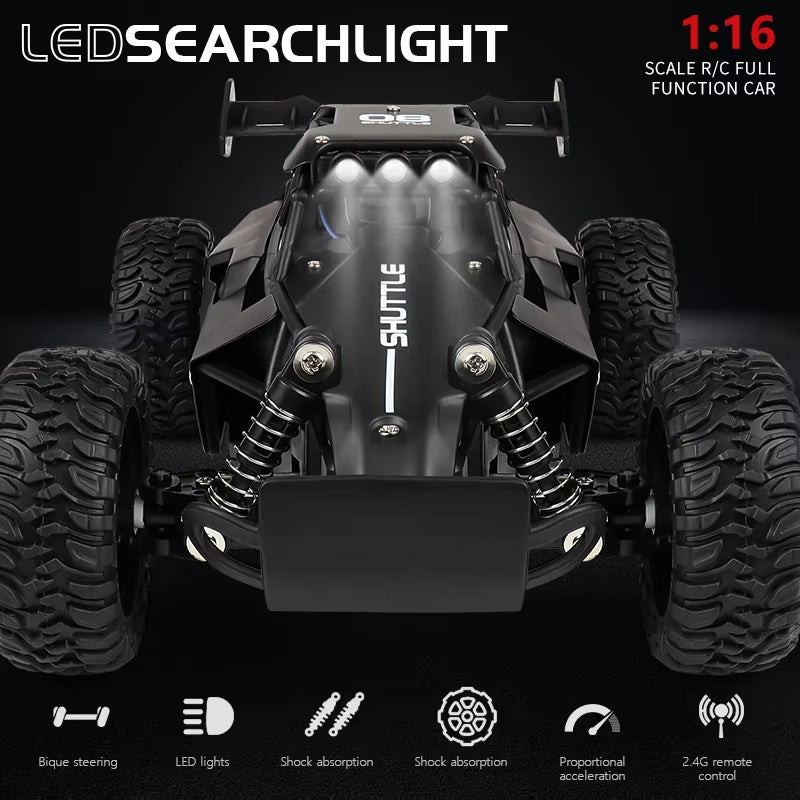 1:16 2.4Gh Model RC Car with LED Lights 2WD Off-Road Remote Control Climbing Vehicle Outdoor Cars Toys for Boys Girls Gifts