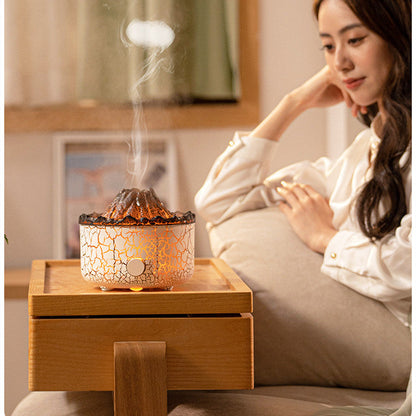 Vulkaan Luchtbevochtiger met LED Vlammen en Aromatherapie – Ultrastille Diffuser, 0.5L