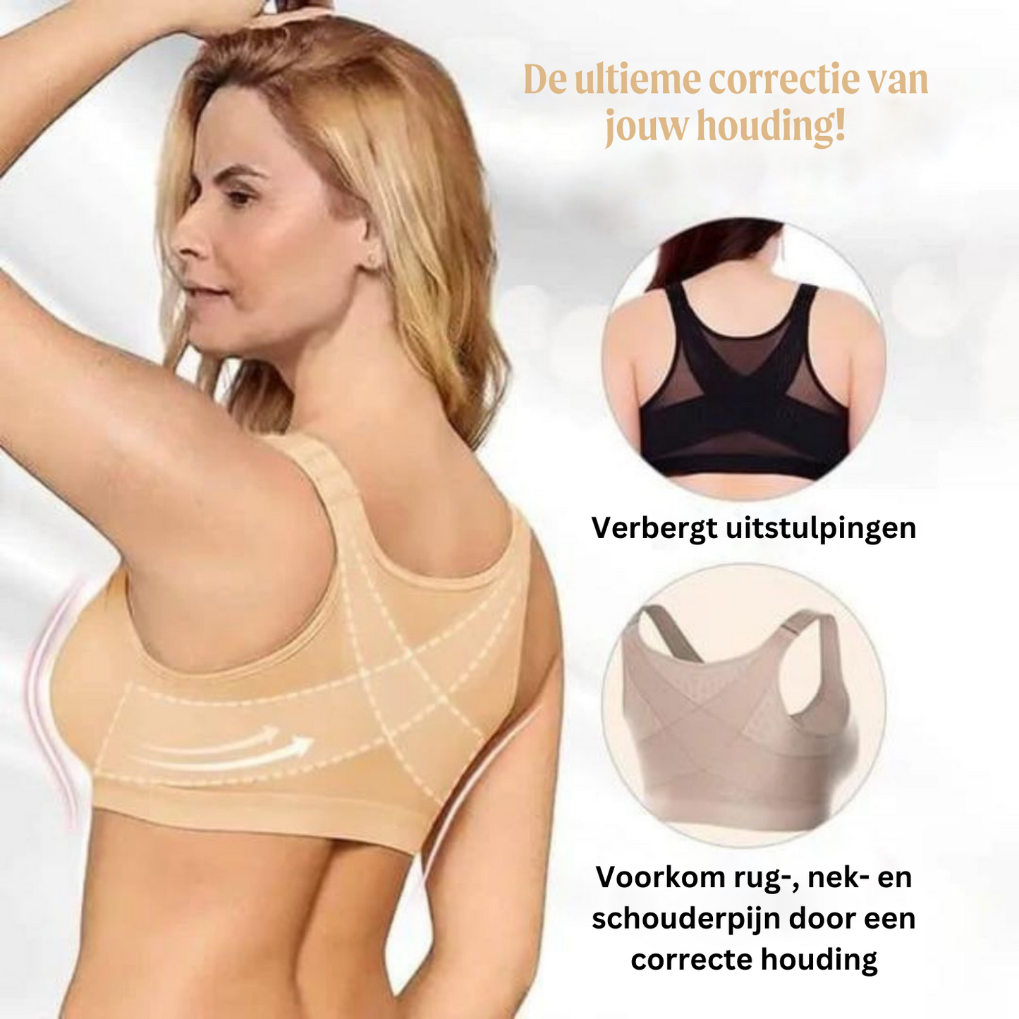 FlexiPosture | Comfortabele Houdingscorrigerende Beha in Wit/Zwart/Beige