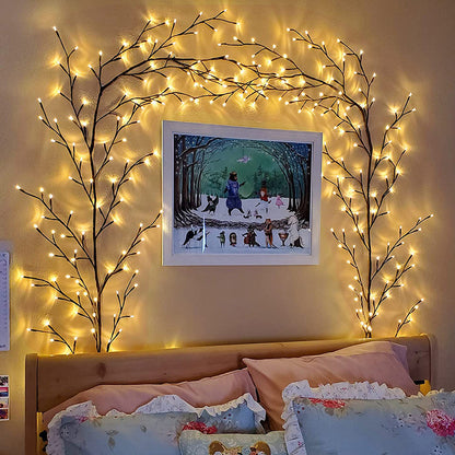 Flexibele LED Wilgentakken Slinger Verlichting – Warm Wit – Set van 2 – 144 Lampjes