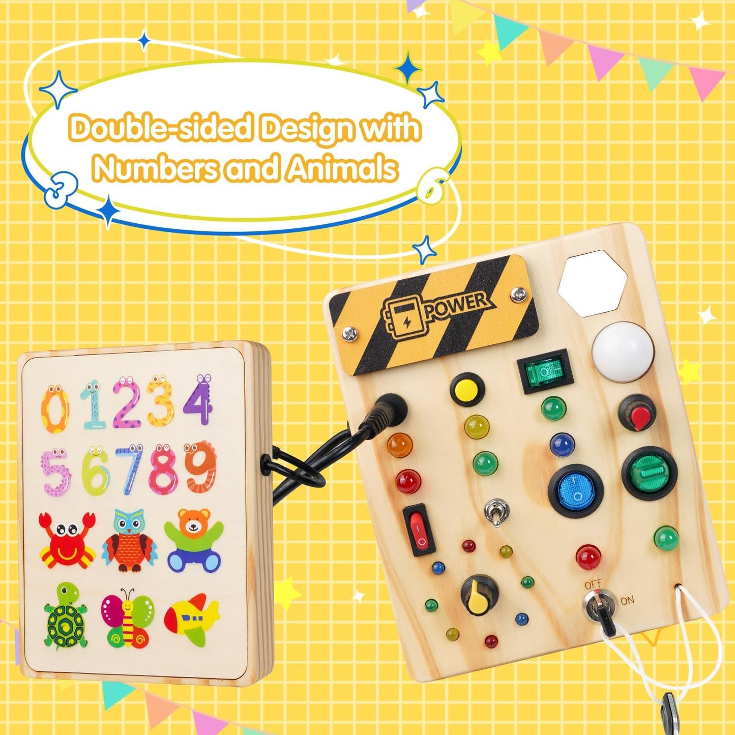 Montessori activiteitenspeelbord met LED-lichten en schakelaars voor kinderen