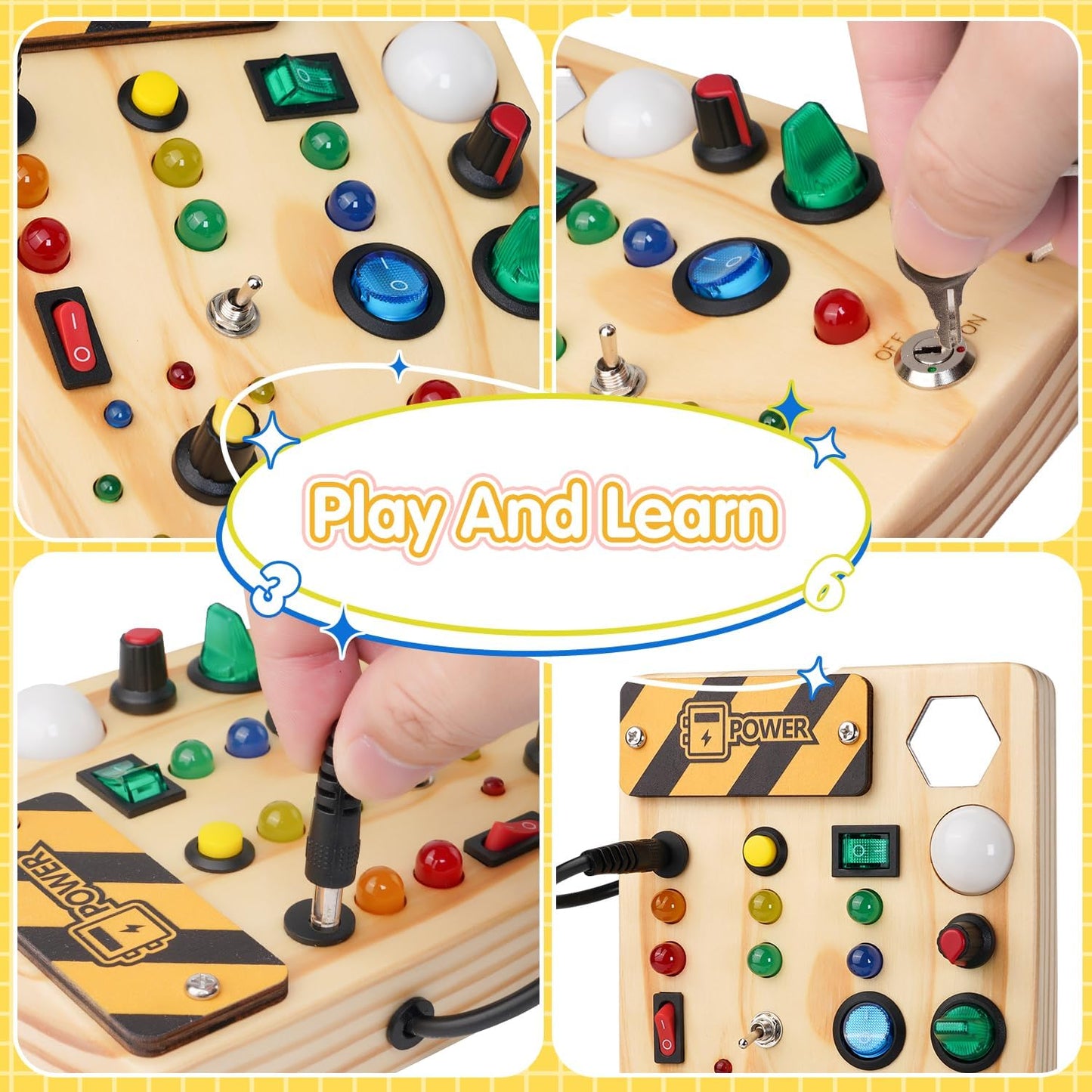 Montessori activiteitenspeelbord met LED-lichten en schakelaars voor kinderen