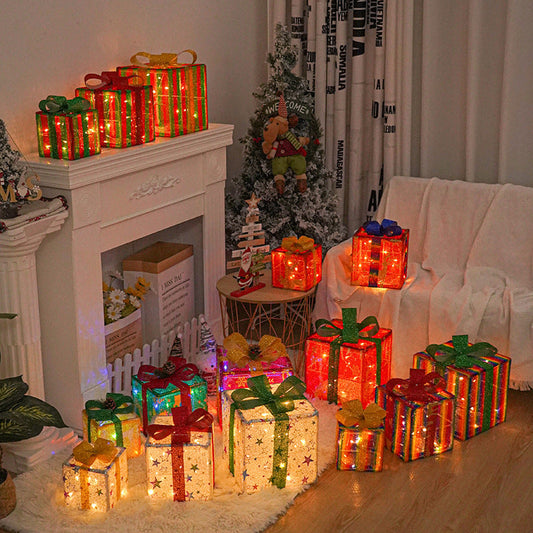 Verlichte kerstcadeau decoratie set - 3 stuks - waterdicht - LED verlichting