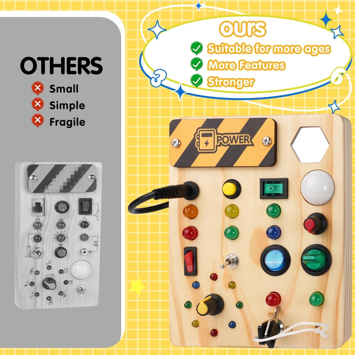 Montessori activiteitenspeelbord met LED-lichten en schakelaars voor kinderen
