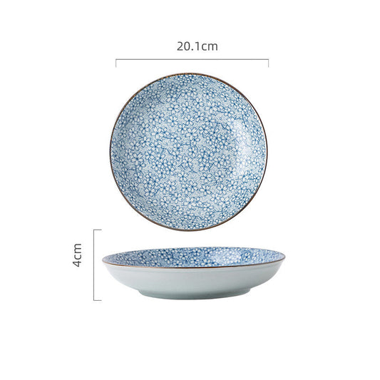 Japans Keramisch Dinerbord - Blauw Wit Patroon - 20 cm - 4 cm diep