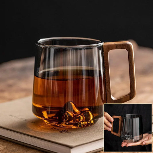 Design Beker van Borosilicaatglas met Houten Handvat - 400 ml Mok - Modern en Stijlvol