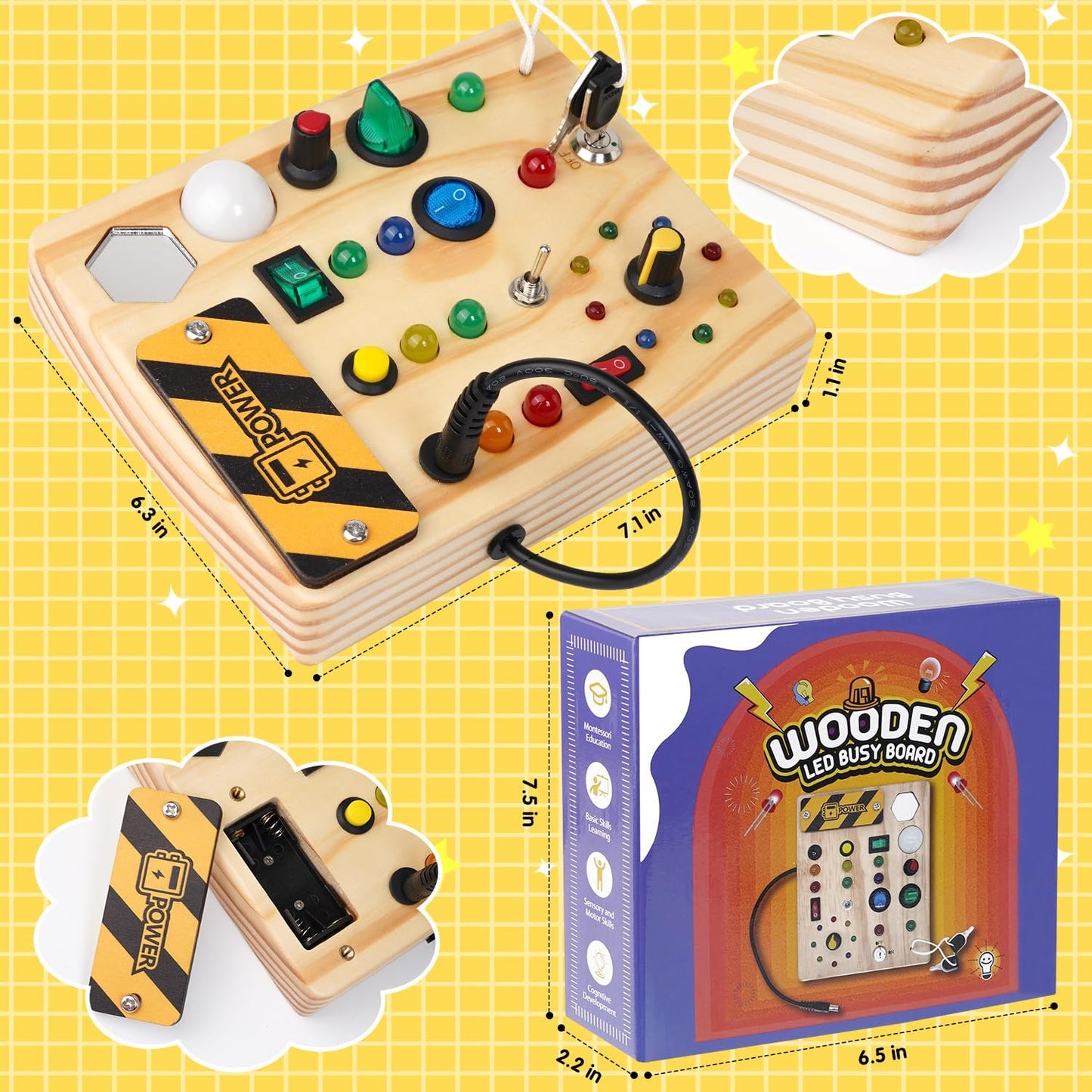 Montessori activiteitenspeelbord met LED-lichten en schakelaars voor kinderen